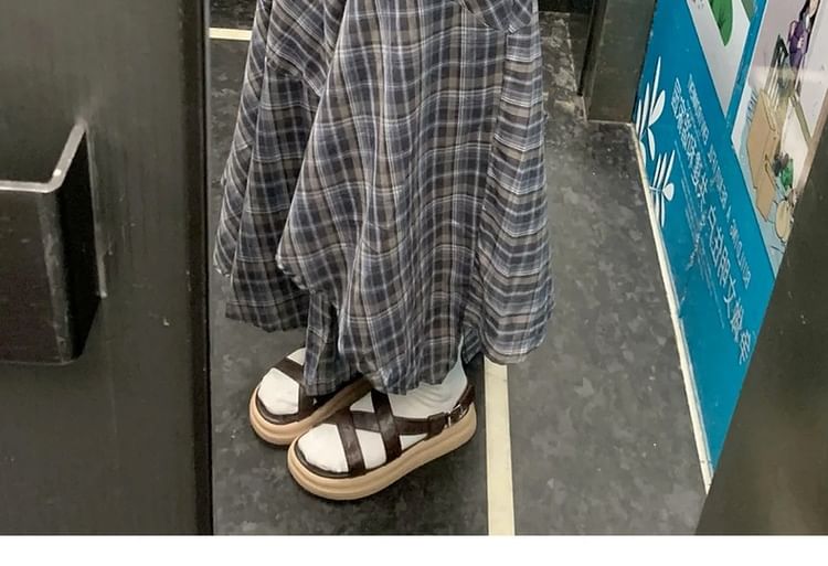 A-Line Sleeveless Dress Round Asymmetrical Plaid Neck Maxi