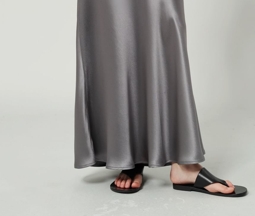 Plain High Waist Maxi A-Line Skirt Satin