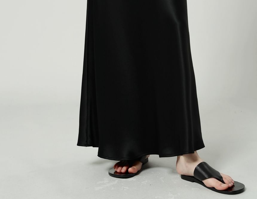Waist Satin Plain High A-Line Skirt Maxi