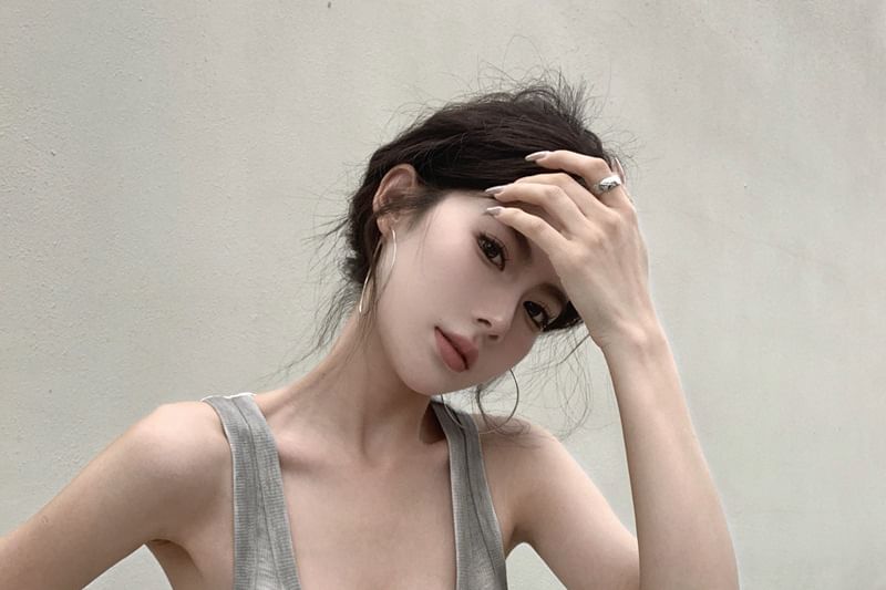 Neck Slim Fit Top Gradient Tank Scoop Ribbed