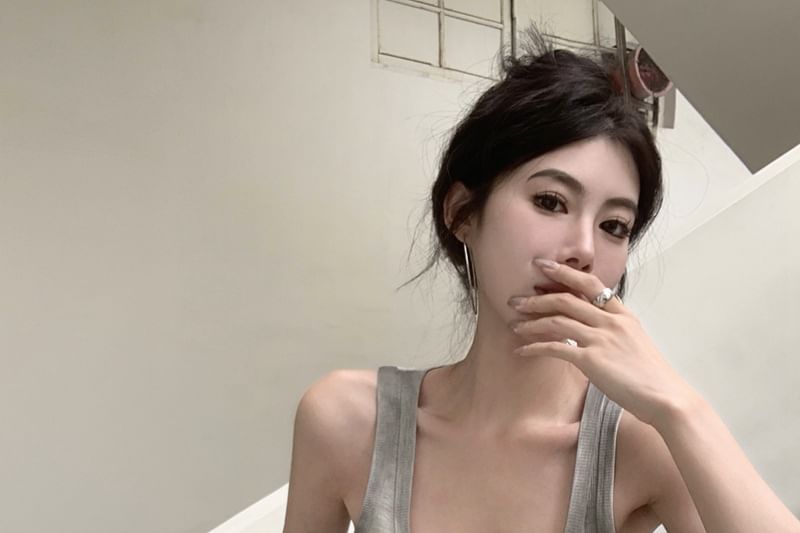 Neck Slim Fit Top Gradient Tank Scoop Ribbed