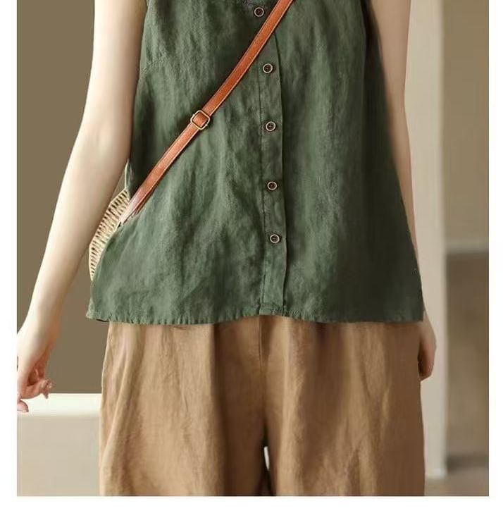 Scoop Buttoned Camisole Neck Plain Top