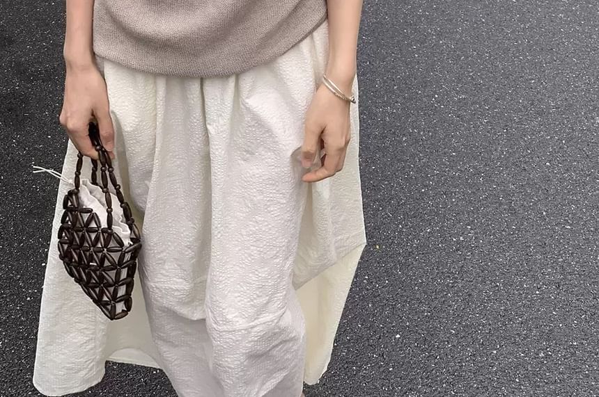 Short-Sleeve Top Knit Off-Shoulder Plain