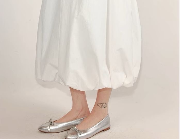 Paperbag Plain Elastic Midi Waist Skirt