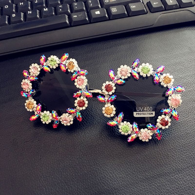 Sunglasses Floral Rhinestone