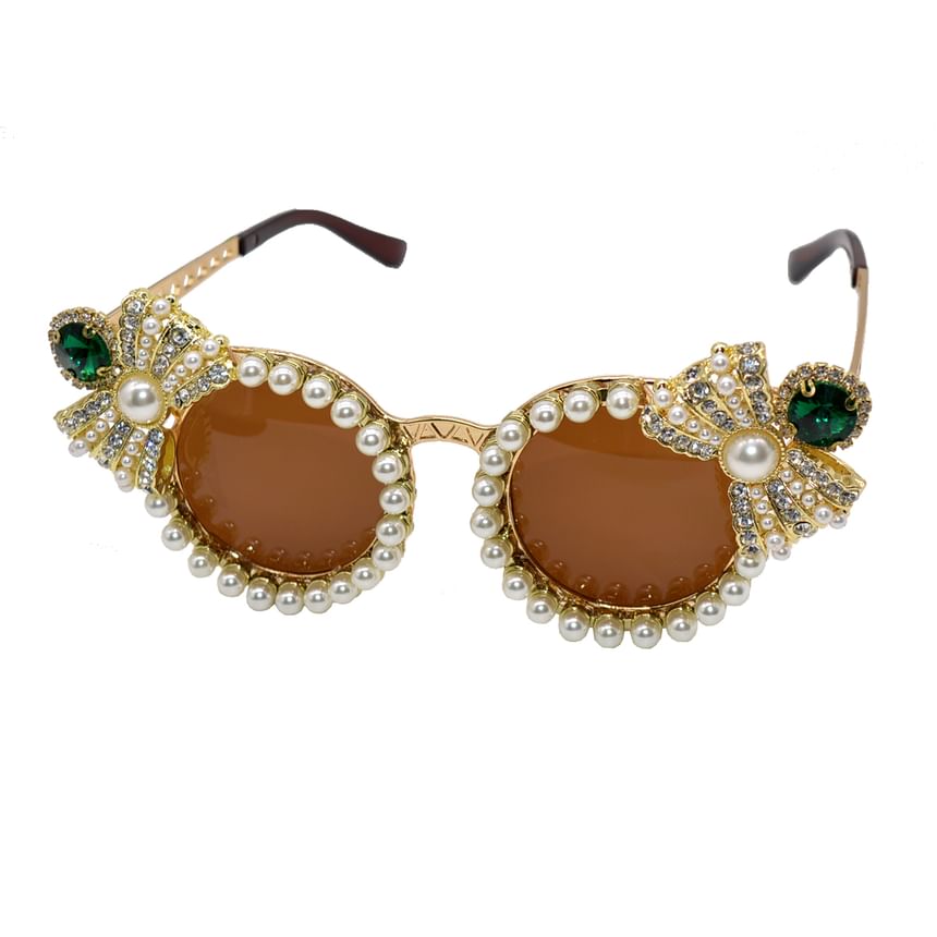 Faux Eye Rhinestone Pearl Sunglasses Cat