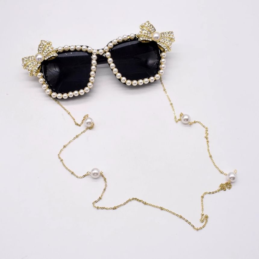 Faux Eye Rhinestone Pearl Sunglasses Cat