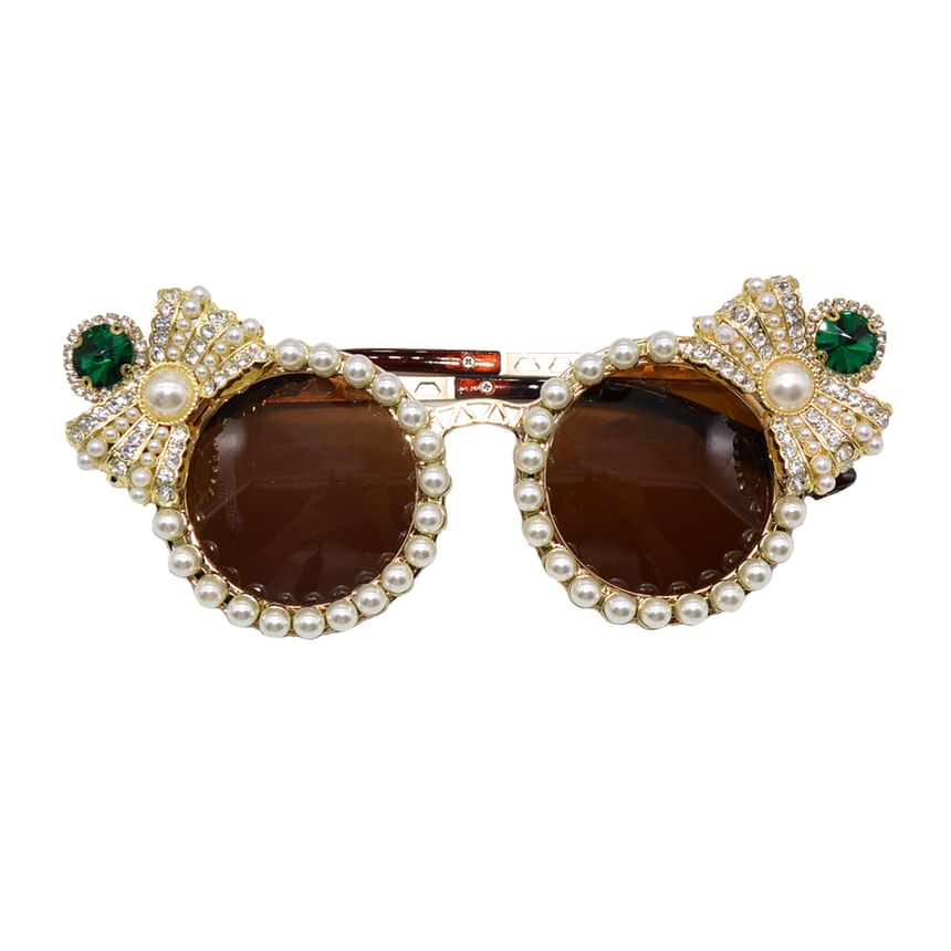 Faux Eye Rhinestone Pearl Sunglasses Cat