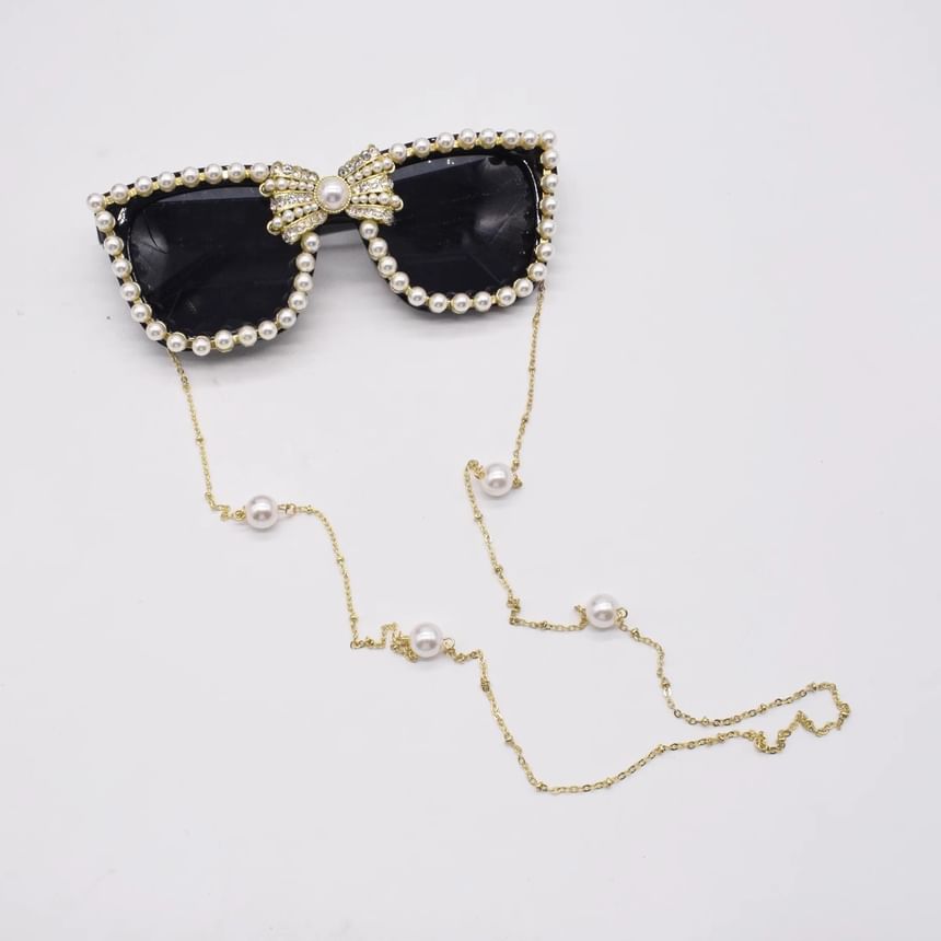 Faux Eye Rhinestone Pearl Sunglasses Cat
