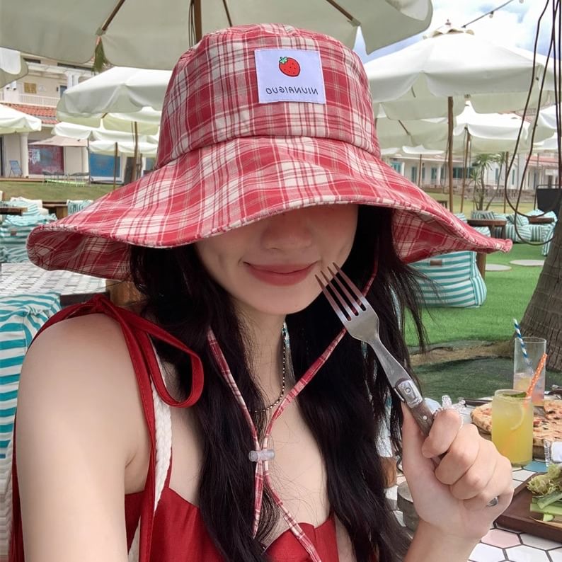 Hat Lemon Sun Applique Plaid