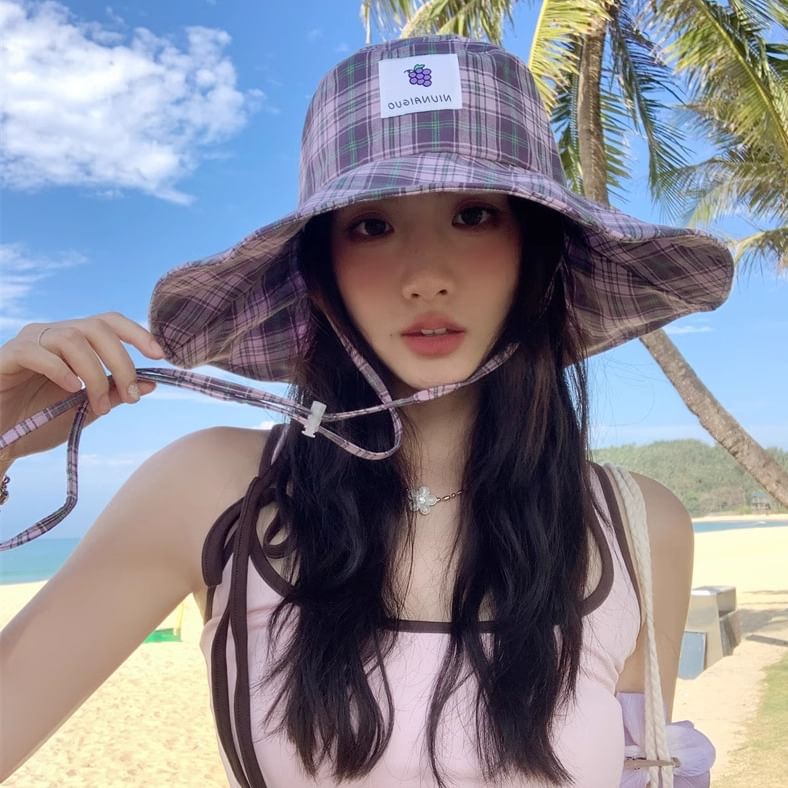 Hat Lemon Sun Applique Plaid