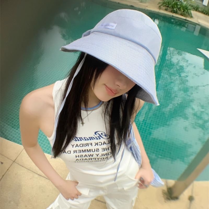 Sun Applique Striped Lettering Hat