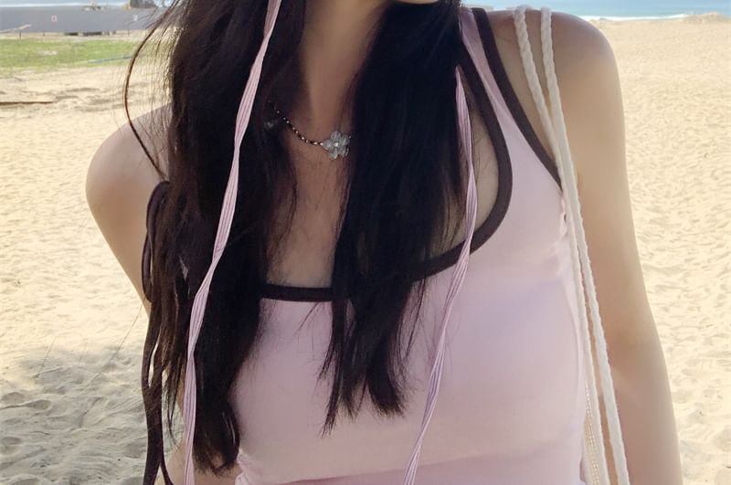 Sun Applique Striped Lettering Hat