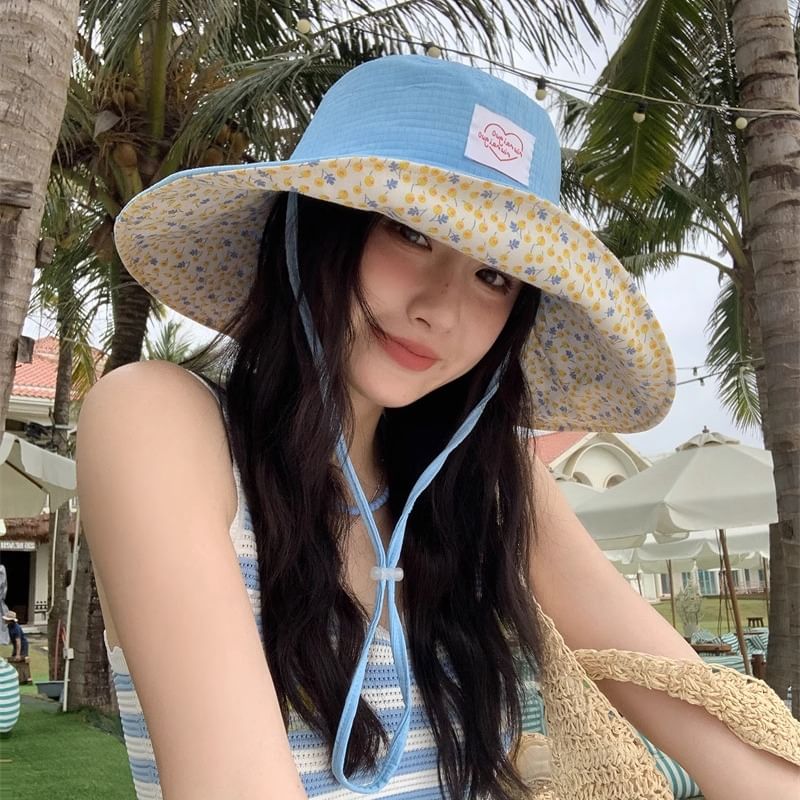 Hat Applique Sun Heart Print Floral