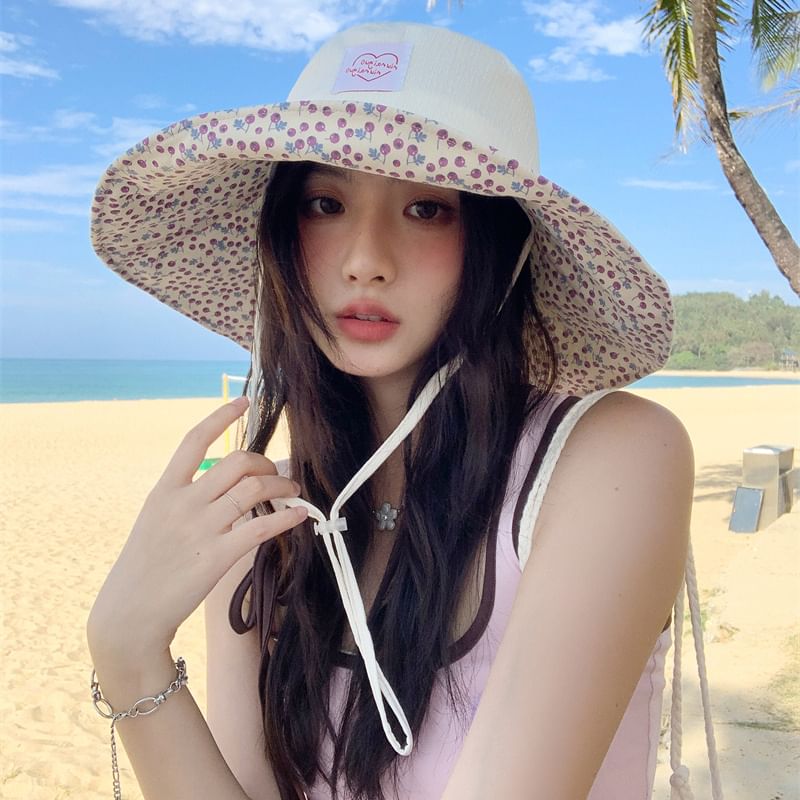 Hat Applique Sun Heart Print Floral