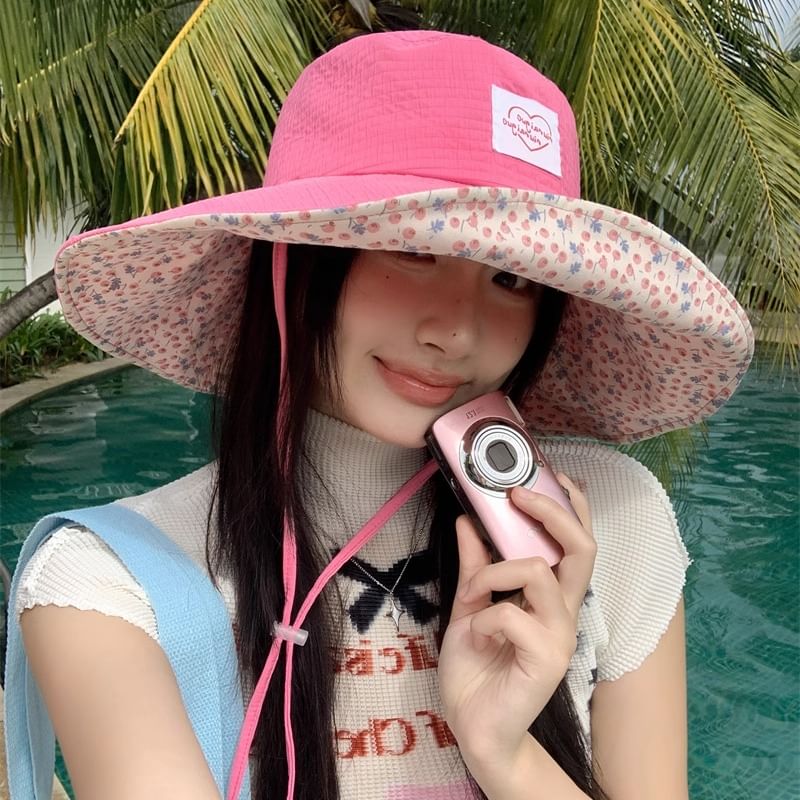 Hat Applique Sun Heart Print Floral