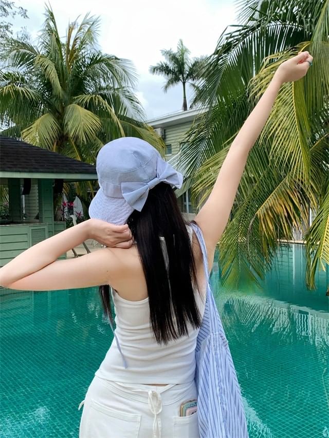 Sun Applique Striped Lettering Hat