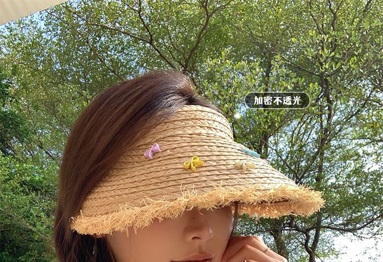 Sun Fringed Hat Straw Bow