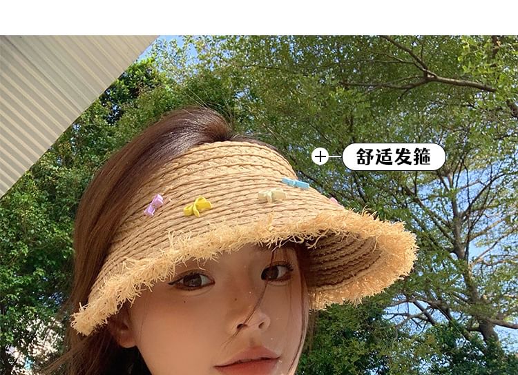 Sun Fringed Hat Straw Bow