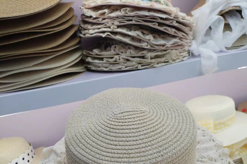 Straw Floral Trim Hat Lace