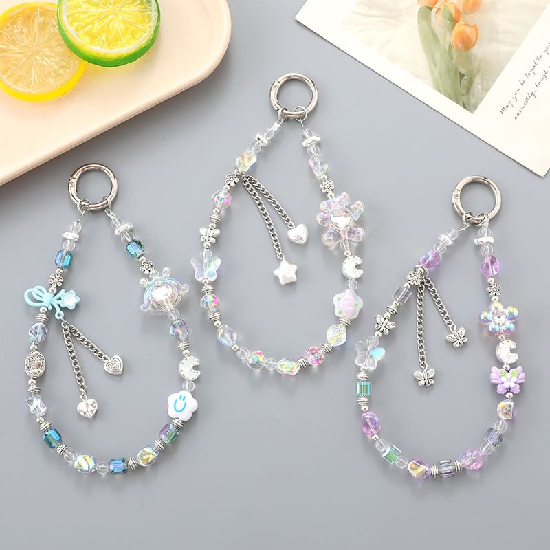 Phone Cartoon Bear Crystal Faux Strap Floral /