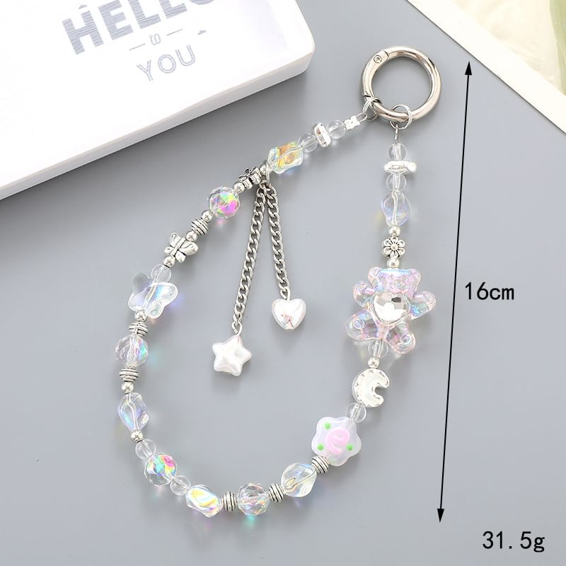 Phone Cartoon Bear Crystal Faux Strap Floral /