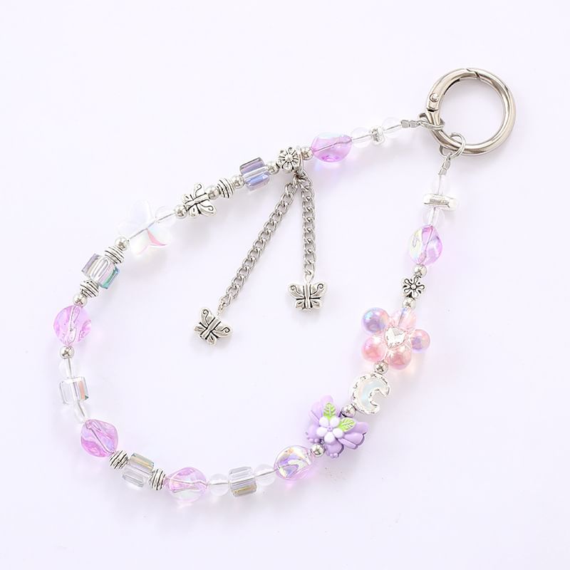 Phone Cartoon Bear Crystal Faux Strap Floral /