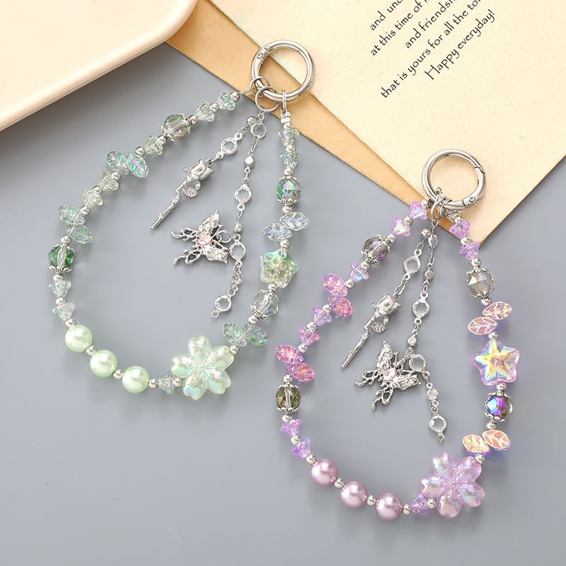 Phone Strap Star Crystal Butterfly (Various Faux Designs)