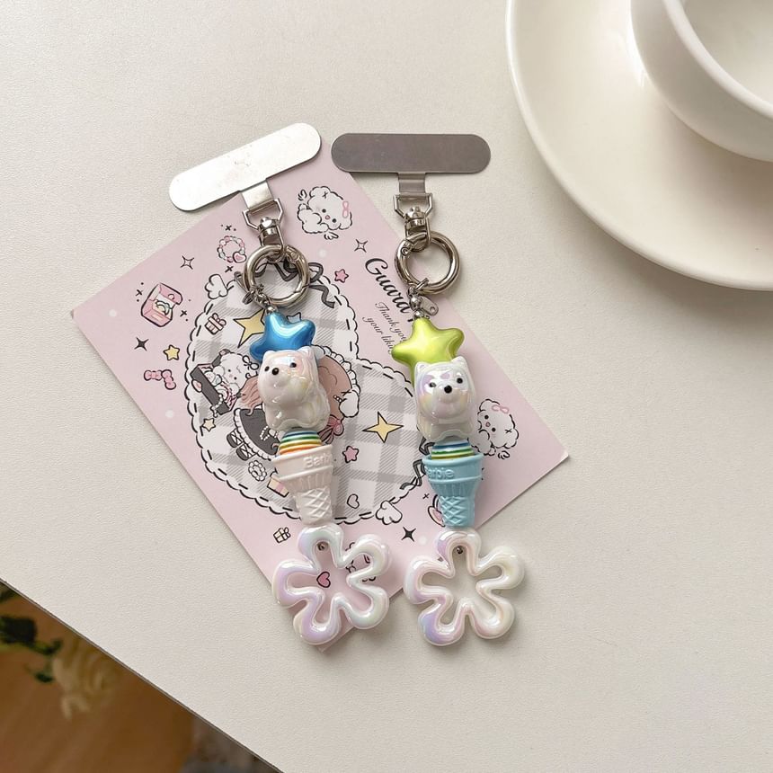 Ice (Various Cream Pad Lanyard Phone Charm with Floral Designs)