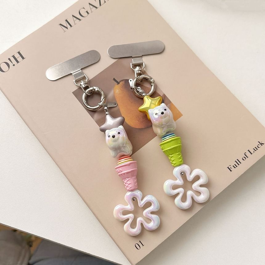 Ice (Various Cream Pad Lanyard Phone Charm with Floral Designs)