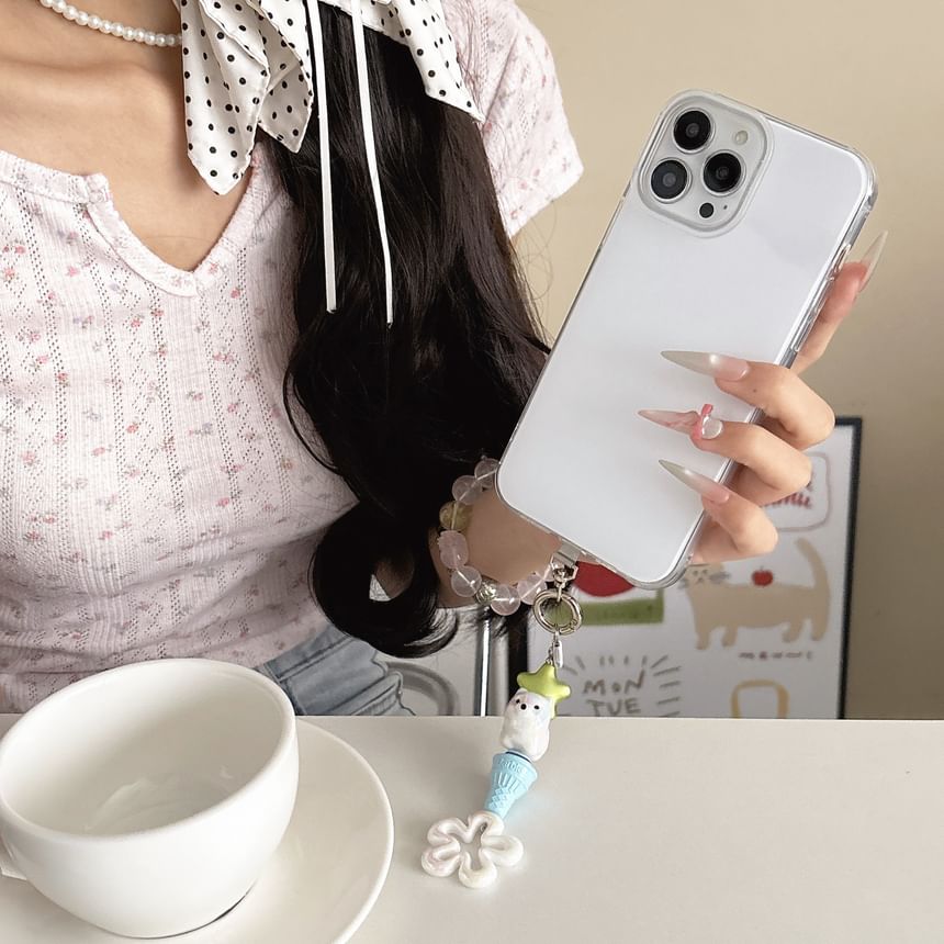 Ice (Various Cream Pad Lanyard Phone Charm with Floral Designs)