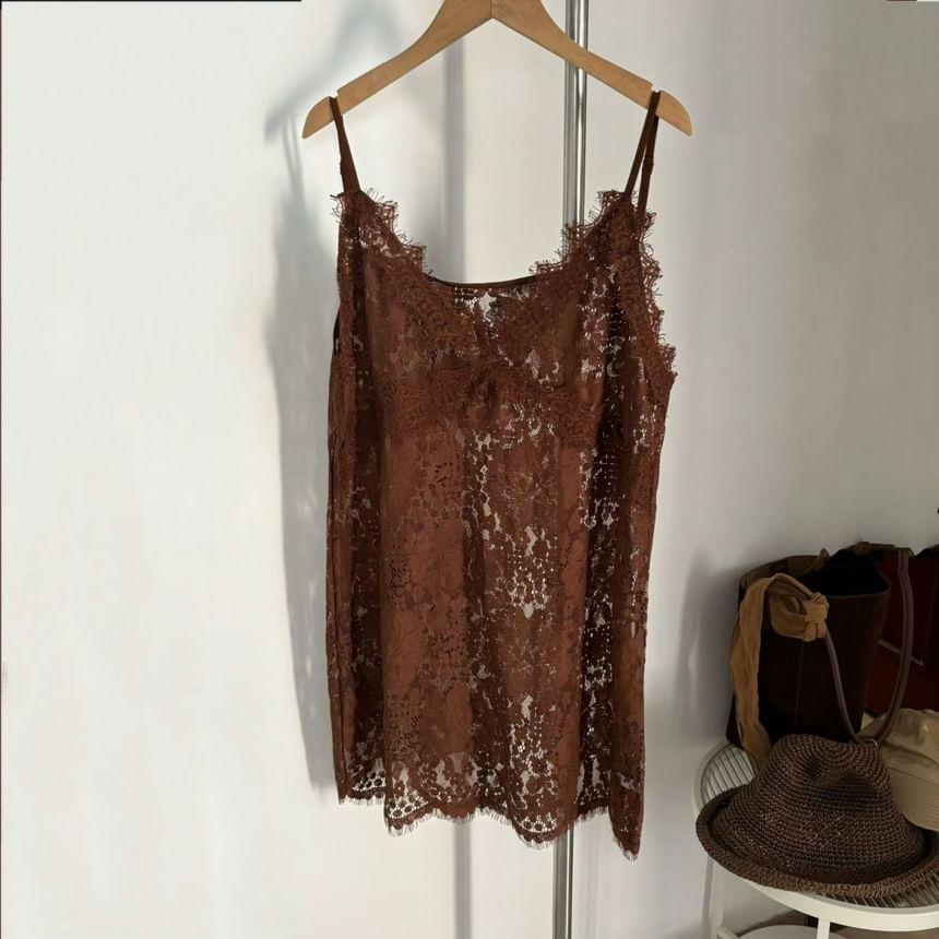 Plain Spaghetti Top Cami Lace Strap V-Neck