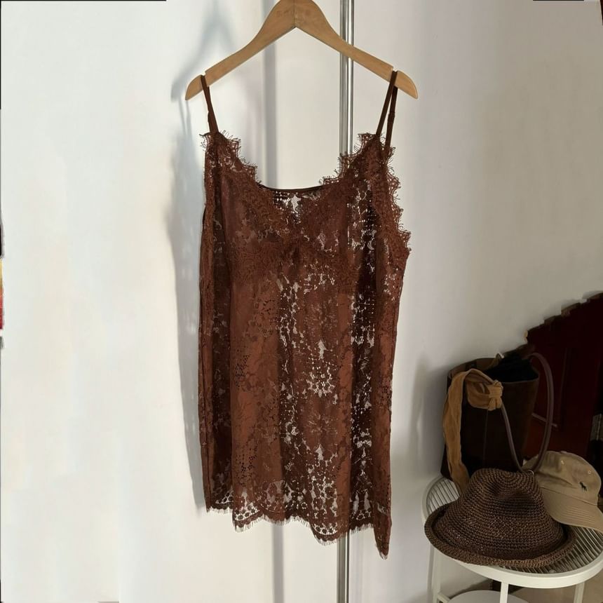 Plain Spaghetti Top Cami Lace Strap V-Neck