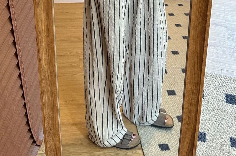 Wide Waist Striped Pants Leg High Plain