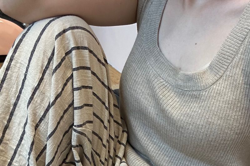 Striped Leg High Plain Wide Waist Pants