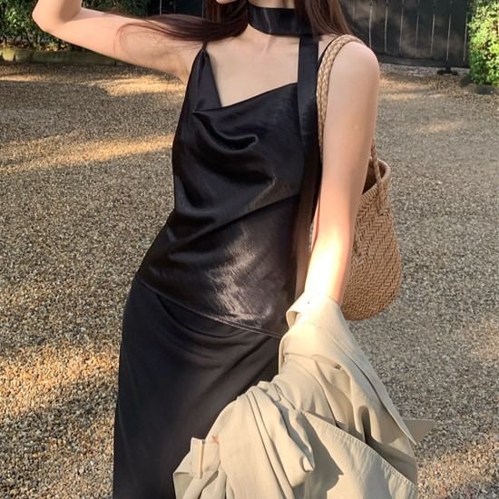 Neck Camisole Plain Top Cowl Spaghetti Strap