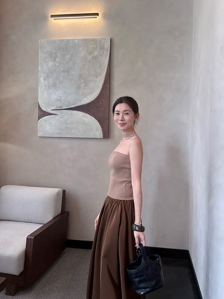 Halter Ribbed Knit Plain Top Neck