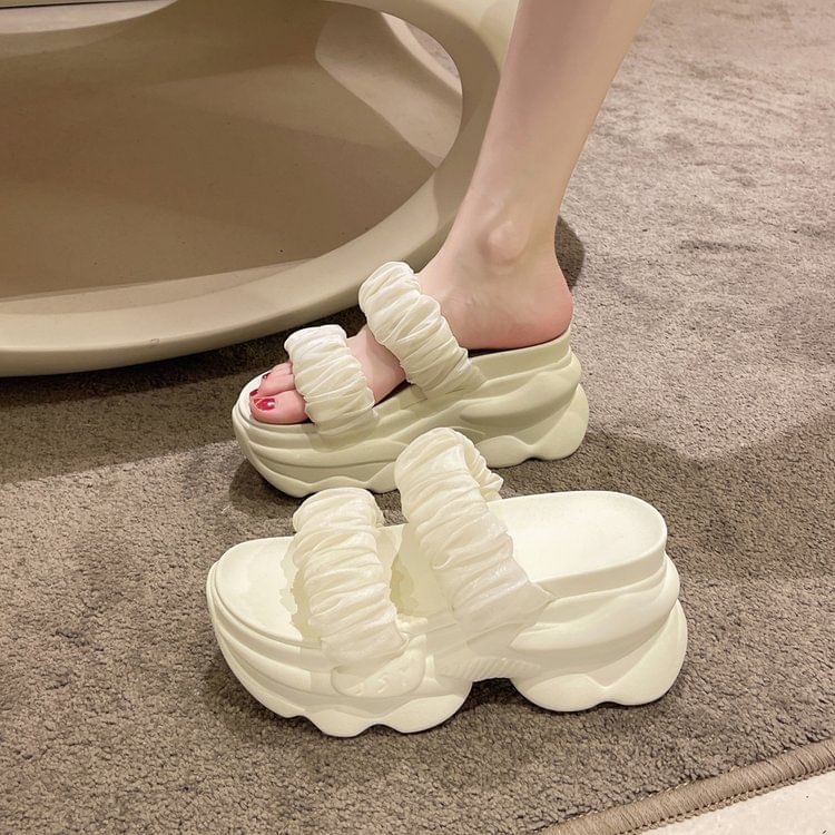 Slide Platform Ruched Sandals