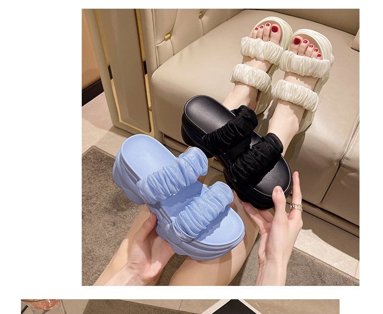 Slide Platform Ruched Sandals