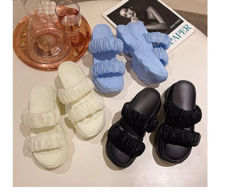 Slide Platform Ruched Sandals