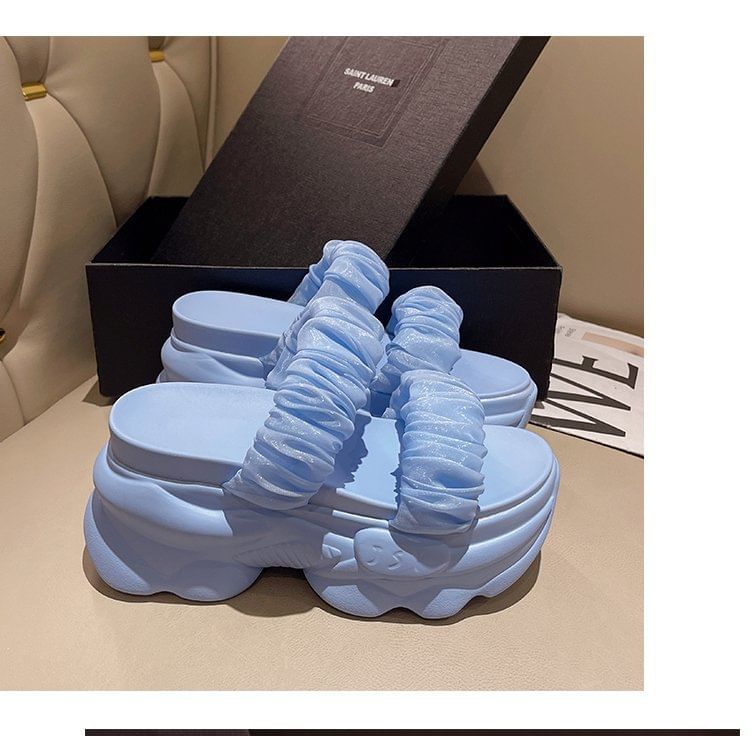Slide Platform Ruched Sandals