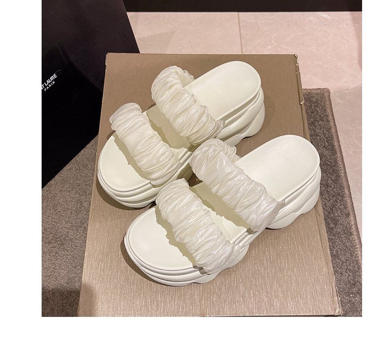 Slide Platform Ruched Sandals