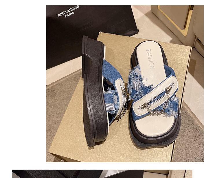Detail Sandals Platform Slide Chain Zipped Cross Chunky Strap Heel