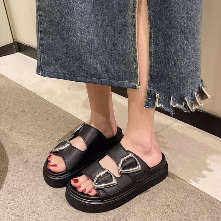 Platform Sandals Buckled Slide