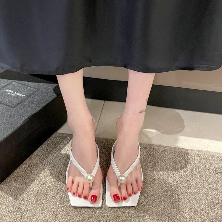 Kitten Faux Flip-Flops Heel Pearl