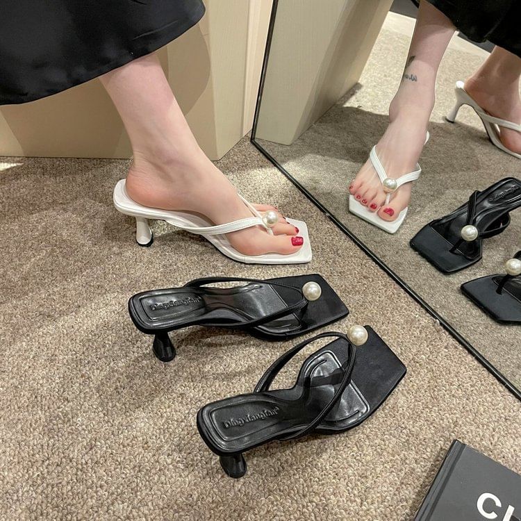 Kitten Faux Flip-Flops Heel Pearl