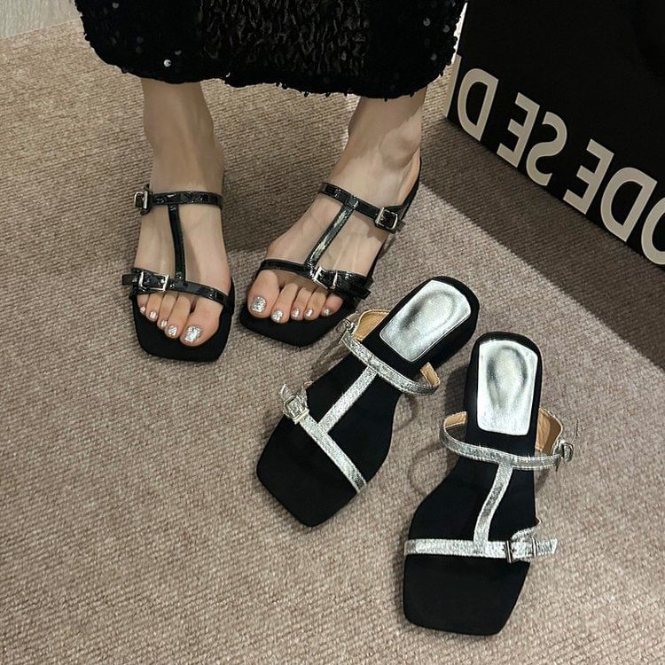 Chunky Sandals Slide Strappy Heel