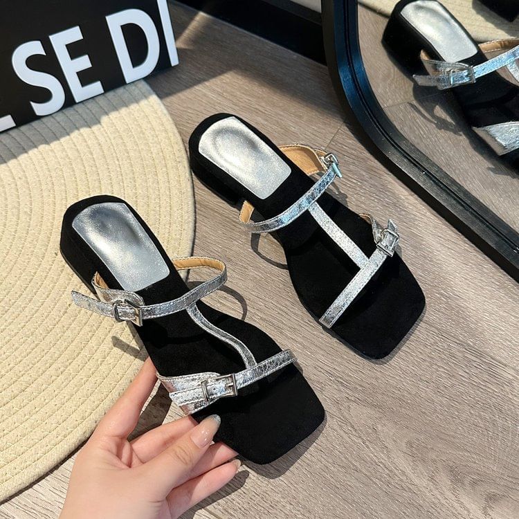 Chunky Sandals Slide Strappy Heel