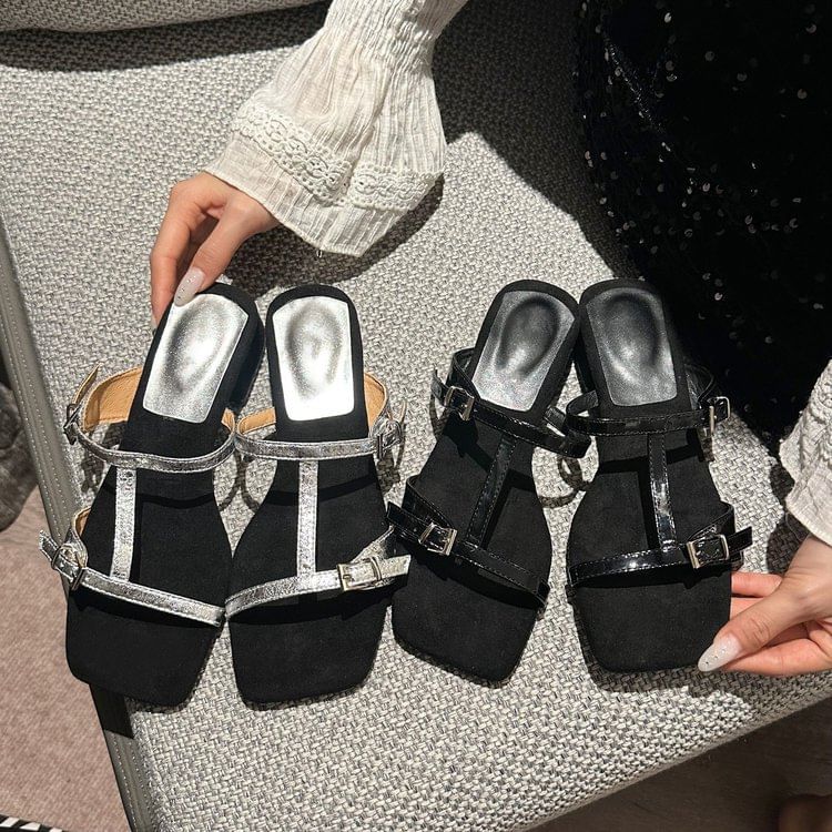 Chunky Sandals Slide Strappy Heel