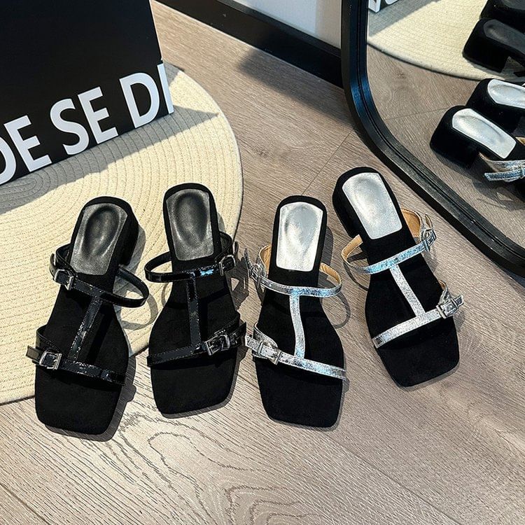 Chunky Sandals Slide Strappy Heel